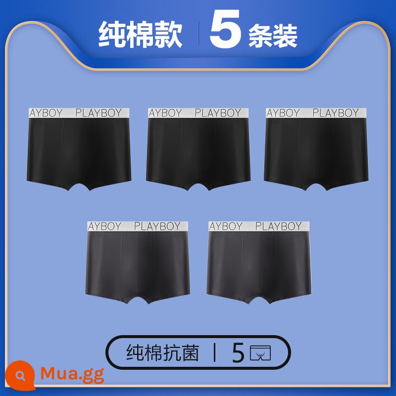 Quần lót Playboy bé trai cotton nguyên chất 100% cotton quần boxer nam quần boxer nam quần an toàn mùa thu đông - 5 gói [kháng khuẩn và chống mạt★đóng gói riêng] đen★3 xám đậm★2