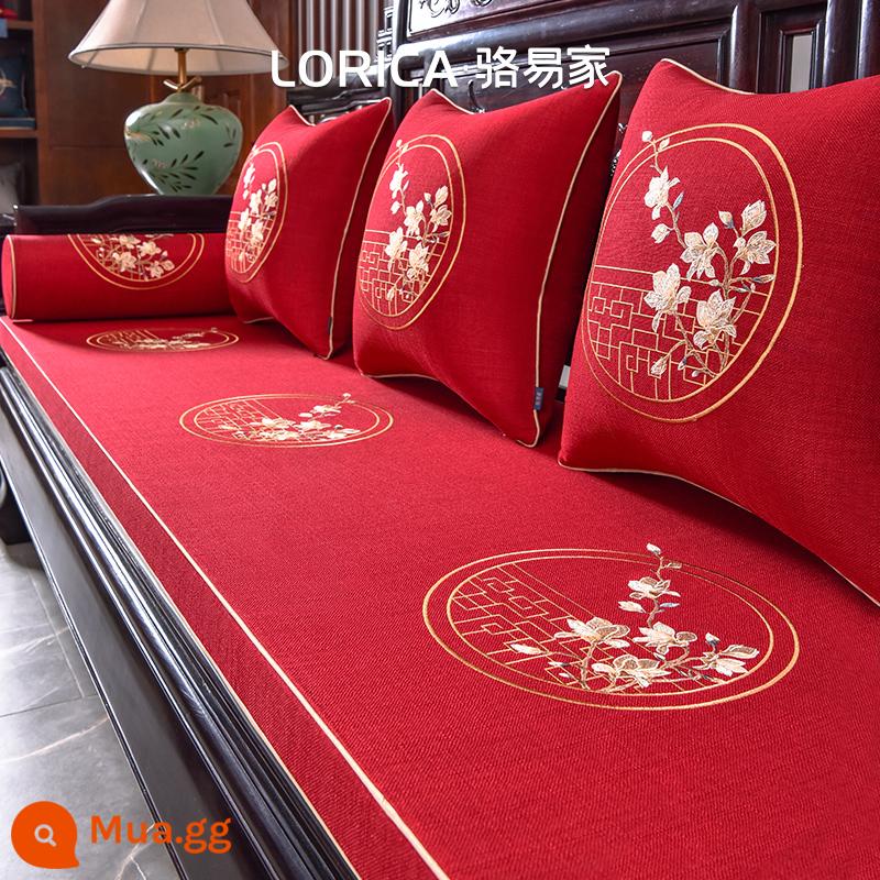 Trung Quốc Ghế Sofa Gỗ Gụ Đệm Nội Thất Gỗ Đệm Trung Quốc Mới Sofa Đệm Bọt Biển Bao La Hán Nệm Tùy Chỉnh - hoa mộc lan đỏ