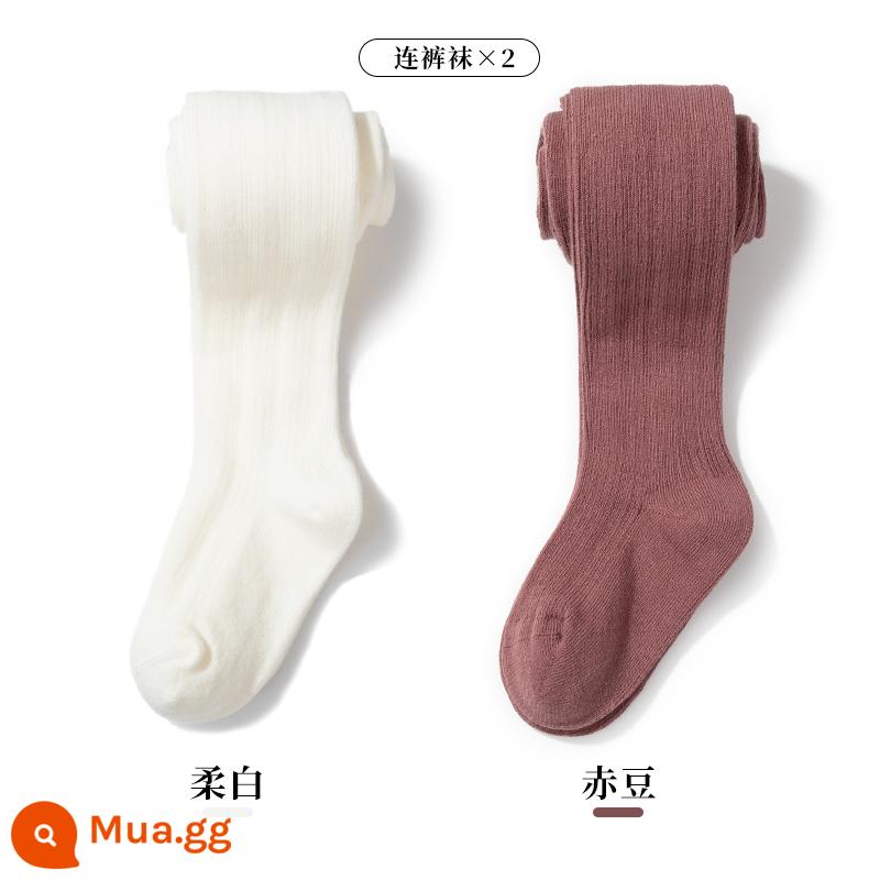 Cô gái mặc pantyhose đồ lót trẻ em mùa xuân và mùa thu pantyhose trẻ em với đôi chân màu trắng vớ một mảnh cho bé mùa đông cộng với lông cừu - Quần tất xuân thu 12-25oC-{2 gói}đậu trắng + đỏ mềm