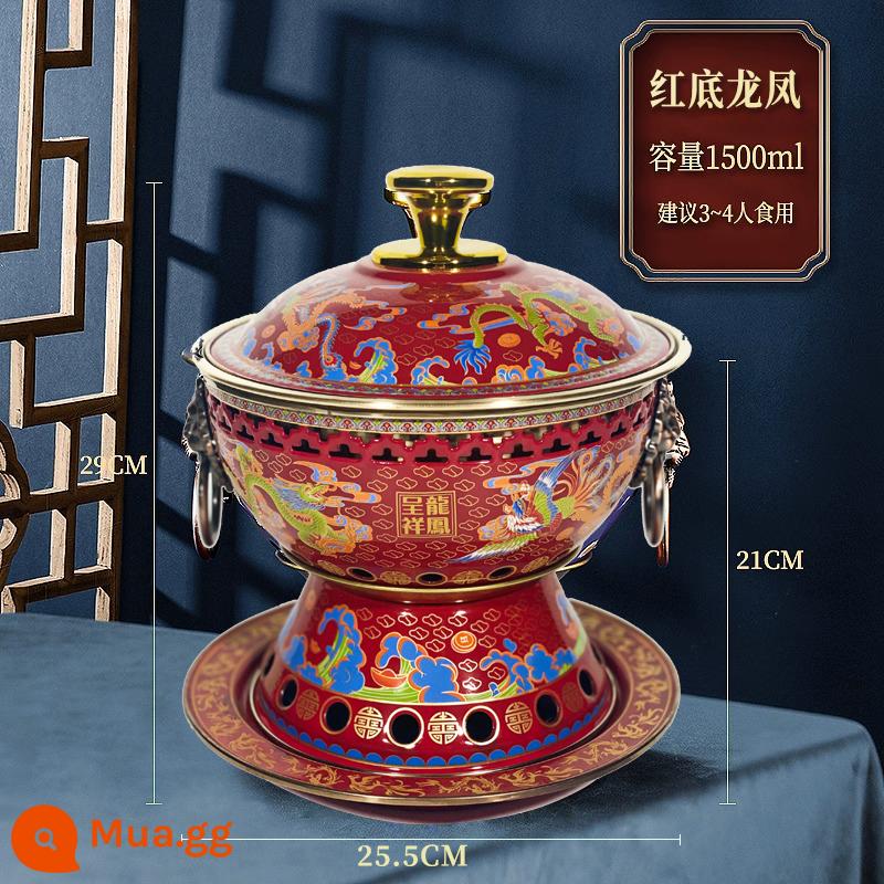 Lẩu đồng Cloisonne cũ Bắc Kinh đồng nguyên chất hộ gia đình thương mại đặc biệt plug-in một người một nồi bếp cồn nồi hơi lửa nhỏ - Lẩu đồng kiểu tháp cloisonné 25,5 cm-[đáy dày màu đỏ có hình rồng phượng tốt lành]