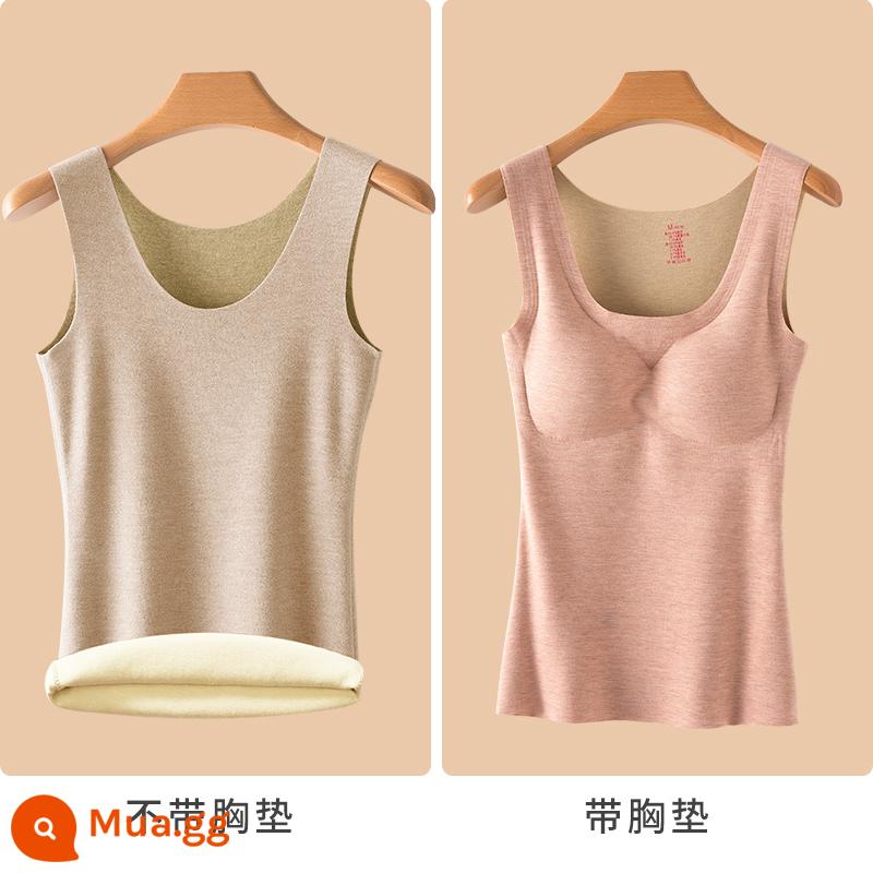 De Nhung Tracless Ấm Áo Vest Nữ Plus Nhung Dày Dặn Thu Đông Bên Trong Mặc Len Lụa Làm Nóng Đáy Cotton Sling quần Lót - [Len + nhung lụa] Da mềm mại + [len không áo lót + nhung lụa] Lúa mì sâm panh