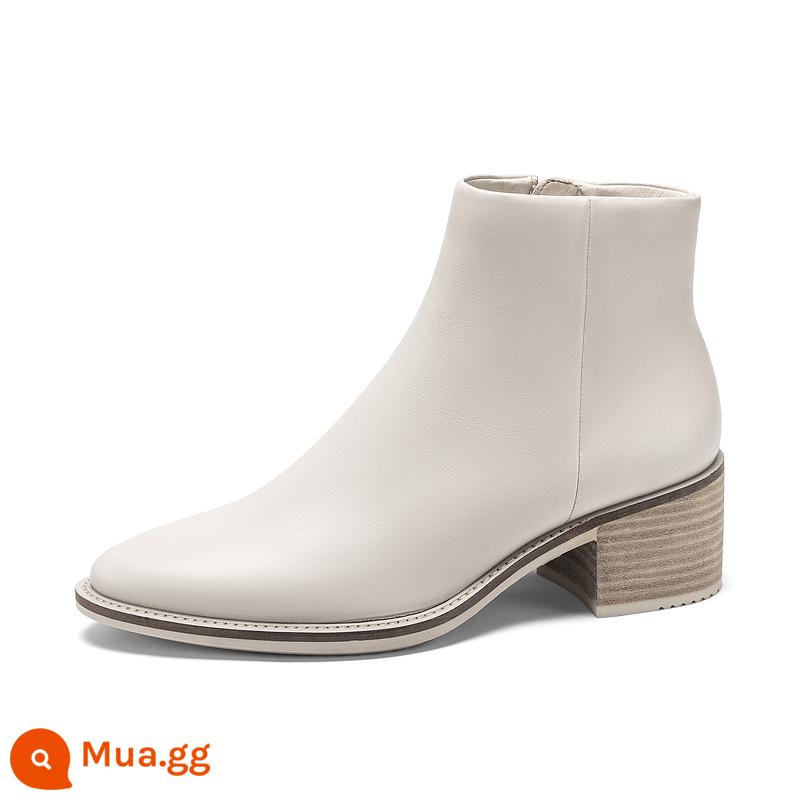 ECCO Estep Giày bốt Chelsea boots nữ Ni Ni cùng phong cách đi lại mũi nhọn mỏng bốt cổ ngắn bốt bốt nhựa 212303 - Màu be 21230301378