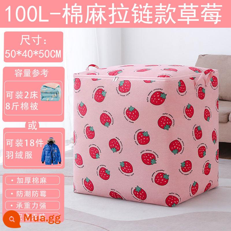 Túi nén cotton và vải lanh công suất lớn ký túc xá sinh viên đặc biệt lưu trữ chăn quần áo hoàn thiện hiện vật di chuyển túi đóng gói - Big Mac nâng cấp dâu tây 100L [50*40*50CM]