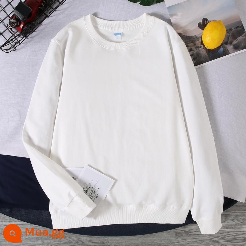 Áo đồng phục lớp in logo theo yêu cầu mẫu giáo trẻ em có dòng chữ cotton nguyên chất quần áo đi làm mùa thu đông cộng với tập hợp đội nhung dày - Trắng