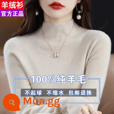 Ordos 100 nguyên chất len áo len nữ mùa thu đông mới nửa áo len cao cổ rời cashmere đồng màu đáy dày - mai nhung thô