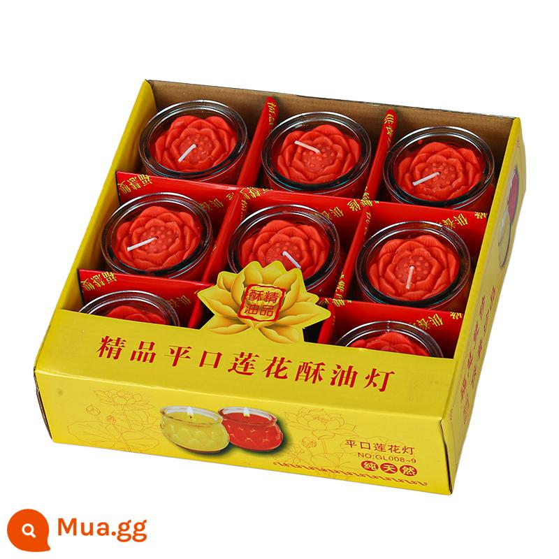 Miệng phẳng sen ghee đèn 24 giờ nến không khói cho đèn Phật đèn thực vật nguyên chất ghee xô nến cho Phật ánh sáng dài - 24 giờ 9 viên [đỏ] kiểu hoa