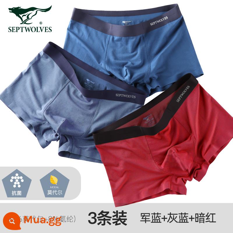 Septwolves Băng Lụa Quần Lót Nam Bé Trai Modal Quần Lót Boxer Mùa Hè Mỏng Phần Thoáng Khí Đầu Boxer Nam - [Lụa băng Modal 80S] Xanh quân đội + Xanh xám + Đỏ đậm