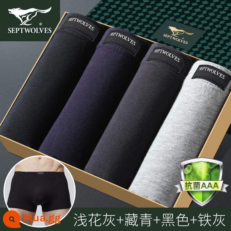 Septwolves Quần Lót Nam Bé Trai Cotton Quần Boxer Size Lớn Quần Short Quần Short Cotton Nam Quần Boxer Boxer Phong Cách Nam - (100% cotton nguyên chất kháng khuẩn) 96318 màu trơn (4 miếng)