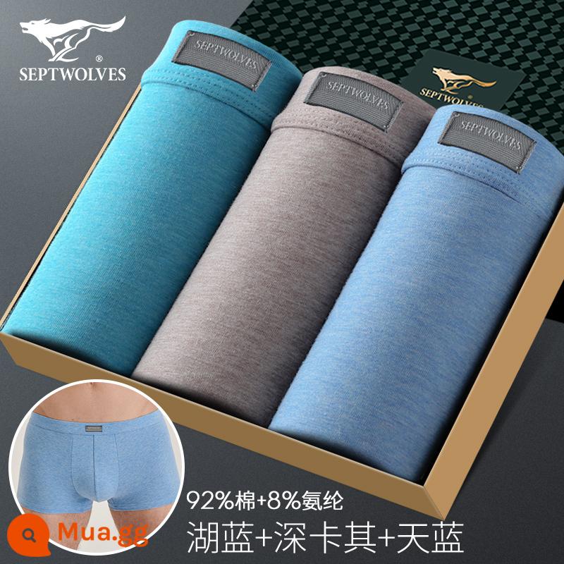 Septwolves Quần Lót Nam Bé Trai Cotton Quần Boxer Size Lớn Quần Short Quần Short Cotton Nam Quần Boxer Boxer Phong Cách Nam - (Cotton nguyên chất thun kháng khuẩn) 83018 màu trơn (3 dải)