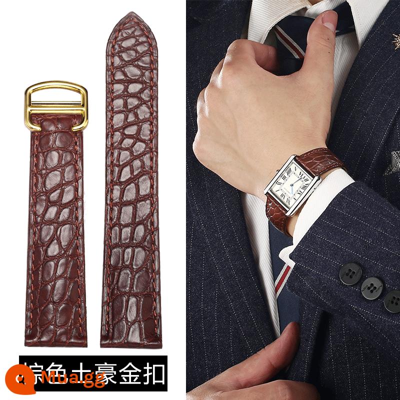 Áp dụng cho Cartier Belt Crocodile Leather Leather Da gốc Tây Tạng Tây Tạng - Khóa màu nâu - vàng đậm