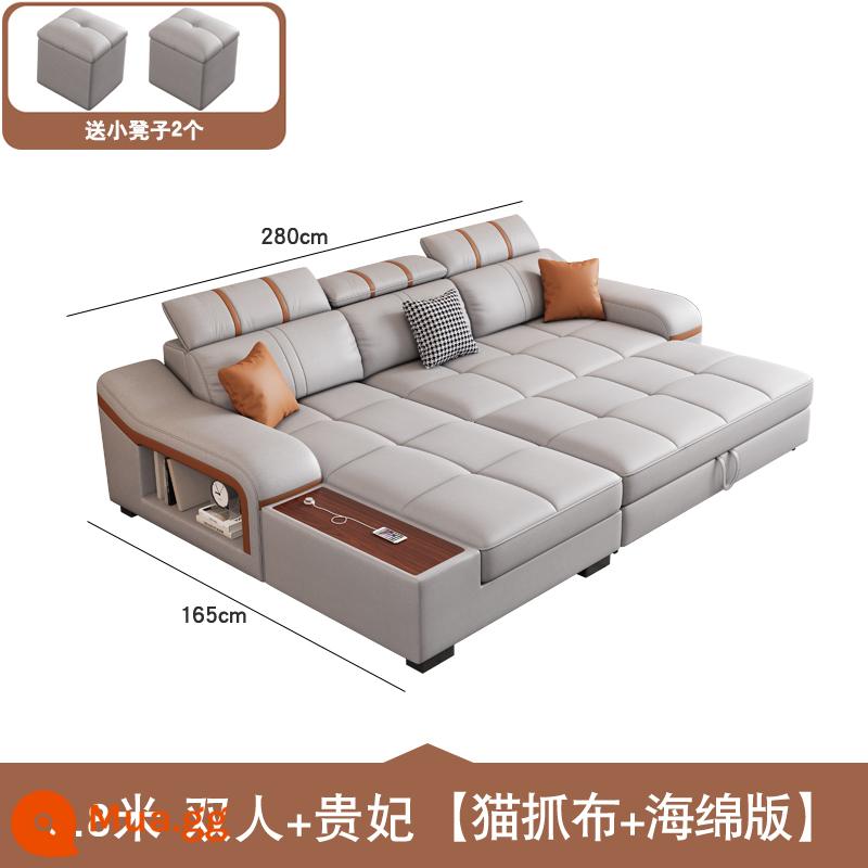 2023 Mới Mèo Xước Vải Đôi Thẳng Sofa Giường Có Thể Gập Lại Đa Năng Lưu Trữ 3 Người căn Hộ Nhỏ Phòng Khách - Đôi 2,8 mét + phi tần [vải cào mèo + phiên bản xốp]