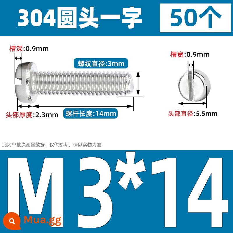 Vít đầu hình trụ một từ có rãnh bằng thép không gỉ 304 Vít đầu chảo có rãnh M2M2.5M3M4M5M6M8 GB65 - M3*14 (50 cái)