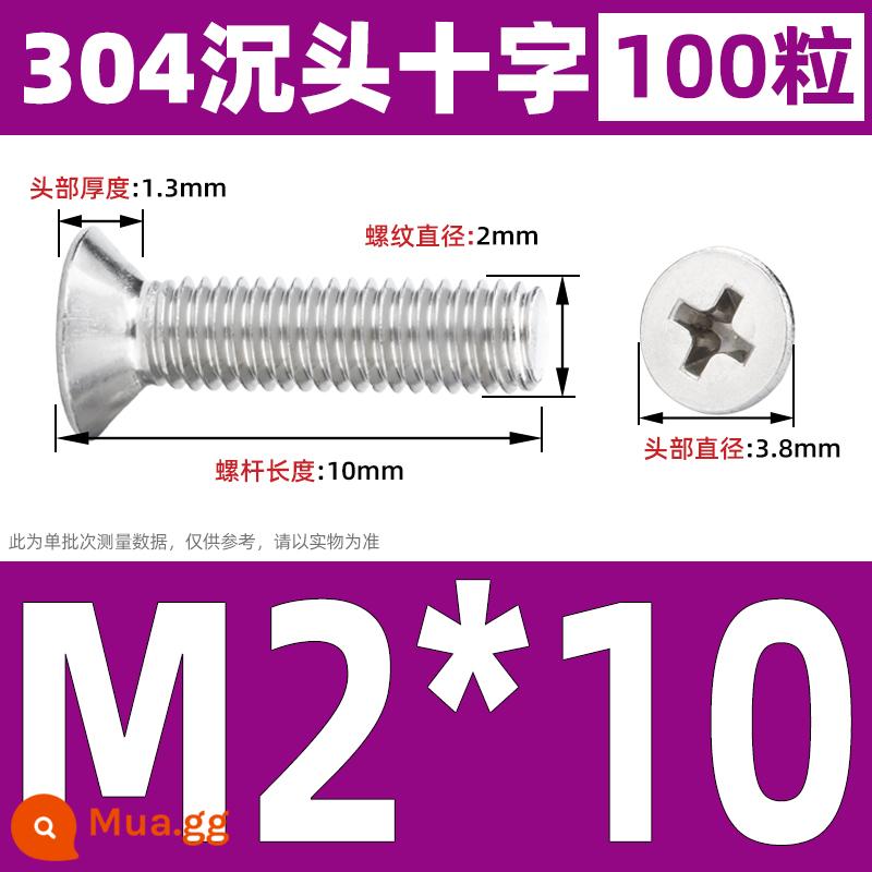 Vít đầu phẳng inox 304, vít máy chữ thập đầu chìm, bu lông đầu phẳng M2M3M4M5M6M8M10 - M2*10 (100 cái)