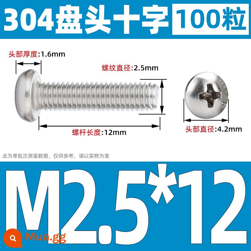 Vít đầu tròn inox 304, Vít chữ thập đầu Pan, Bu lông máy đầu tròn, Vít nhỏ M2M3M4M5M6 - M2.5*12(100 chiếc)