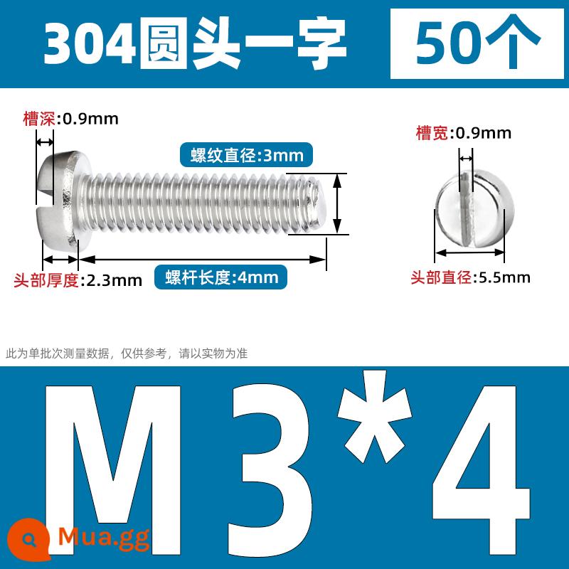 Vít đầu hình trụ một từ có rãnh bằng thép không gỉ 304 Vít đầu chảo có rãnh M2M2.5M3M4M5M6M8 GB65 - M3* 4 (50 cái)