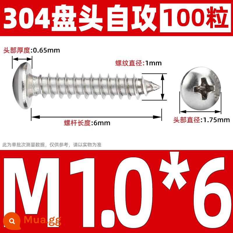 Thép không gỉ 304 đầu tròn Vít tự tháo Đầu chảo chữ thập Vít gỗ đầu lớn Vít tự tháo M2M3M4M5M6 - M1*6 (100 miếng)