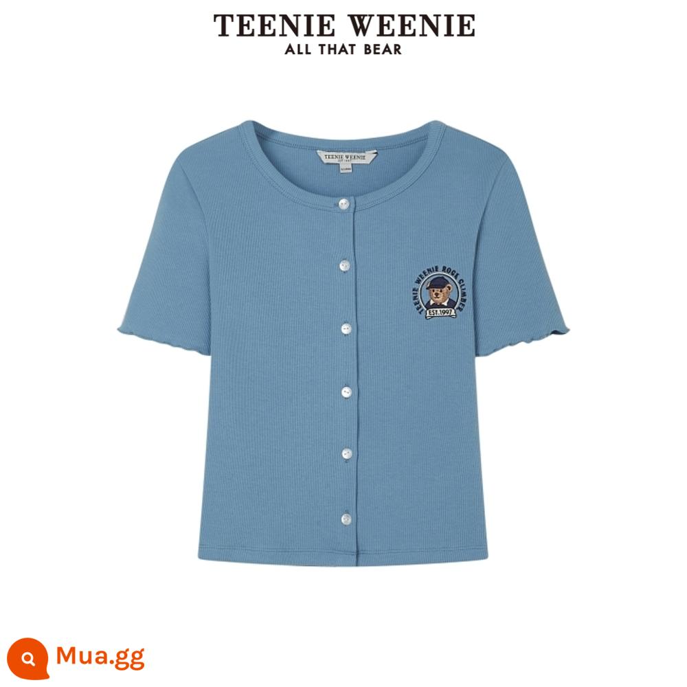 TeenieWeenie Bear 2023 mùa hè mới bó sát lớn cổ tròn ngắn tay cardigan nữ layering - A-Xanh