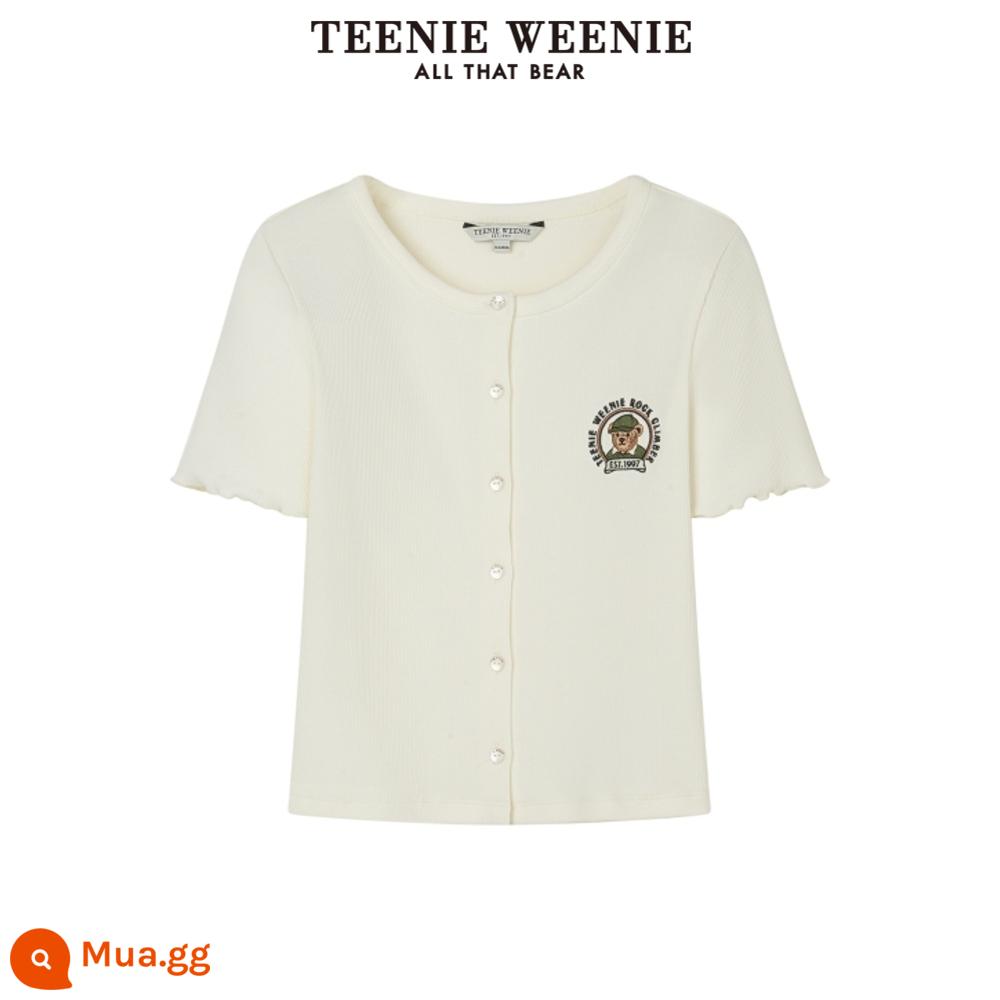 TeenieWeenie Bear 2023 mùa hè mới bó sát lớn cổ tròn ngắn tay cardigan nữ layering - A-Ngà