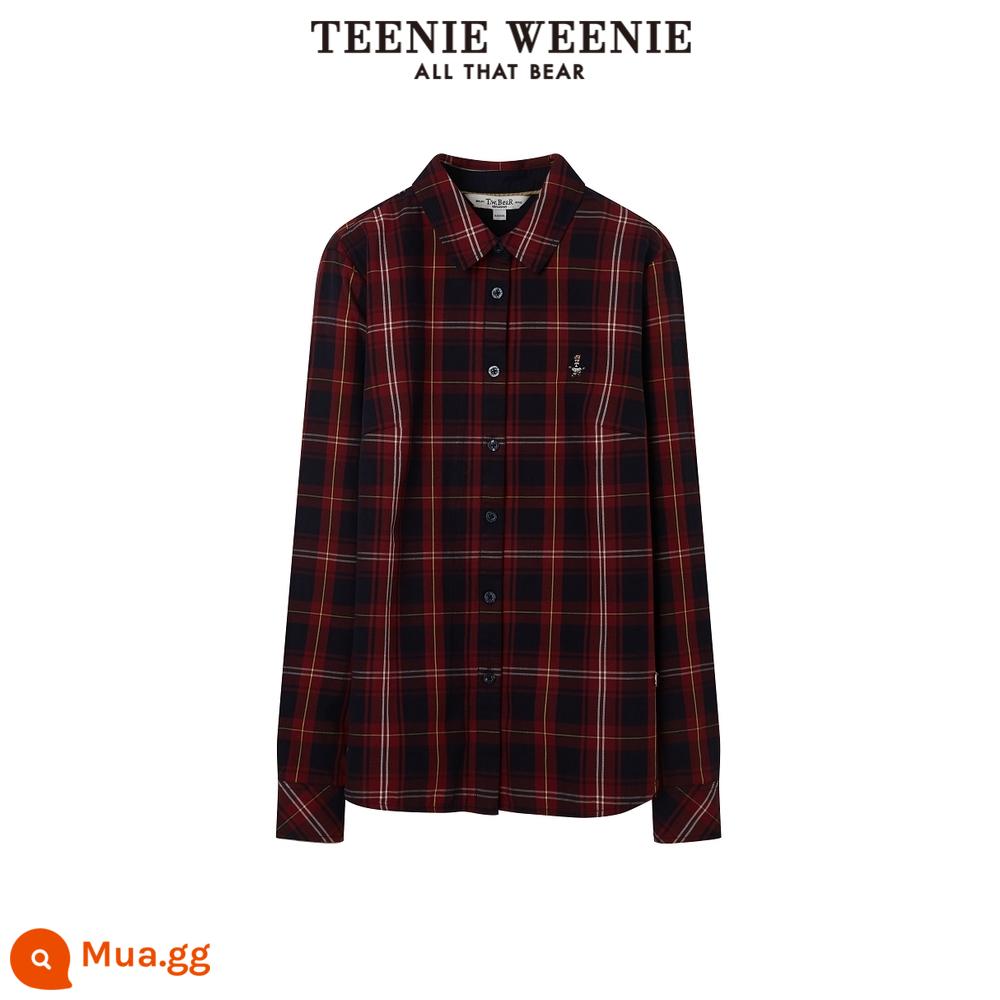 TeenieWeenie Bear 2022 mùa thu đông mới đại học phong cách retro áo sơ mi kẻ sọc top nữ Tân Cương cotton - rượu vang