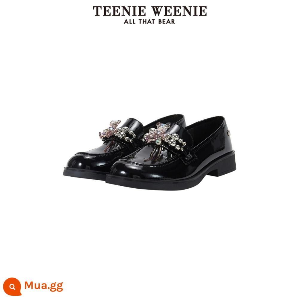 Teenieweenie Little Bear Yinglun Black Leather Shoes Single Boes Nhiệt độ Thiết kế giày bình thường 2022 Giày tình yêu - đen