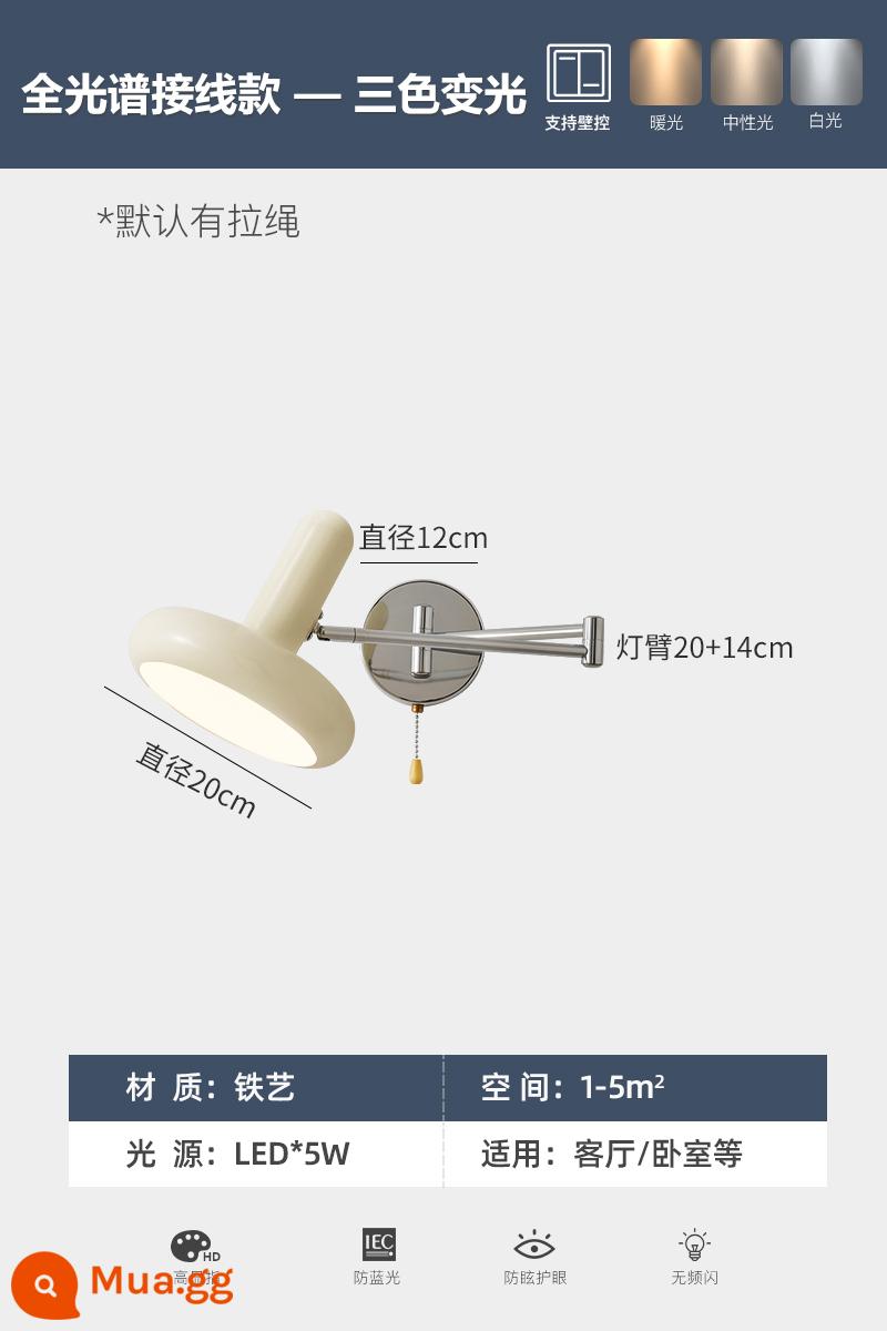 Bauhaus đèn tường Bắc Âu đính đá phòng ngủ đầu giường đèn kem gió phòng trẻ em đèn có thể thu vào nền phòng khách đèn tường - (Toàn phổ) Đèn tường có dây-Điều chỉnh độ sáng ba màu