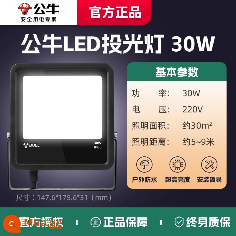 Bull ĐÈN LED rọi sân nhà chiếu sáng sân vườn nhà kho quảng cáo nhà xưởng ngoài trời chống nước siêu sáng chói - Ánh sáng trắng-30W-220V-phạm vi chiếu sáng khoảng 30㎡