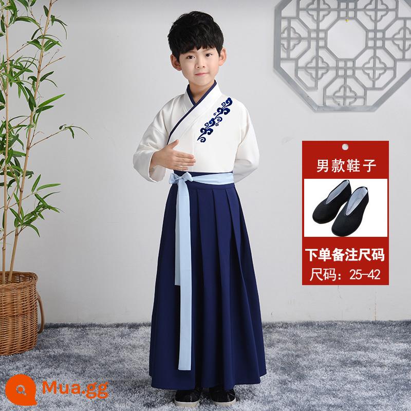 Hanfu trẻ em Sách phong cách Trung Quốc dành cho nam sinh Trường Quốc gia Quần áo trẻ em Trường tiểu học Trang phục cổ dài tay Trang phục nữ Sáu một - Áo dài tay nam + giày vải đen (vui lòng lưu ý size)