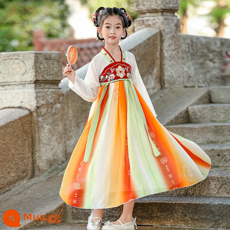 Hanfu trẻ em Sách phong cách Trung Quốc dành cho nam sinh Trường Quốc gia Quần áo trẻ em Trường tiểu học Trang phục cổ dài tay Trang phục nữ Sáu một - Người mẫu cá Koi nữ