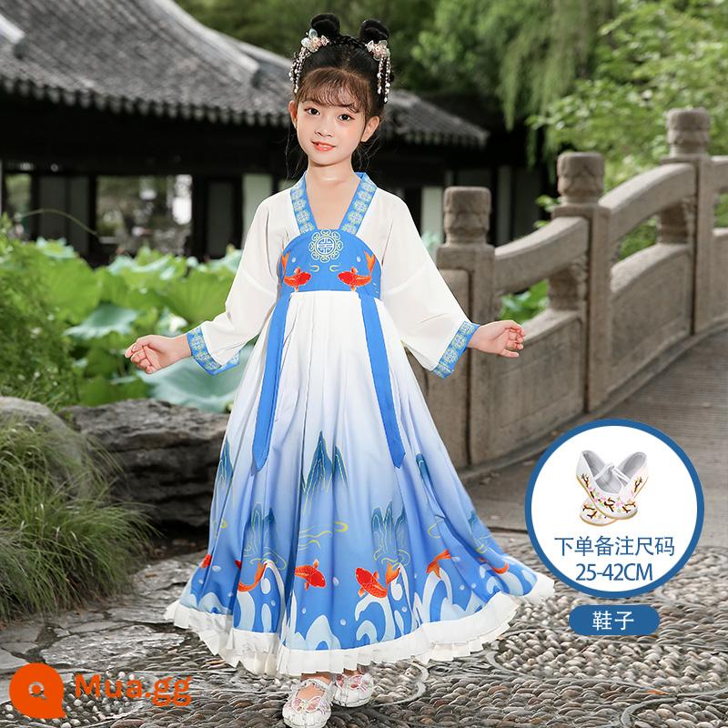 Hanfu trẻ em Sách phong cách Trung Quốc dành cho nam sinh Trường Quốc gia Quần áo trẻ em Trường tiểu học Trang phục cổ dài tay Trang phục nữ Sáu một - Giày thêu cá chép nữ + trắng (vui lòng lưu ý size)