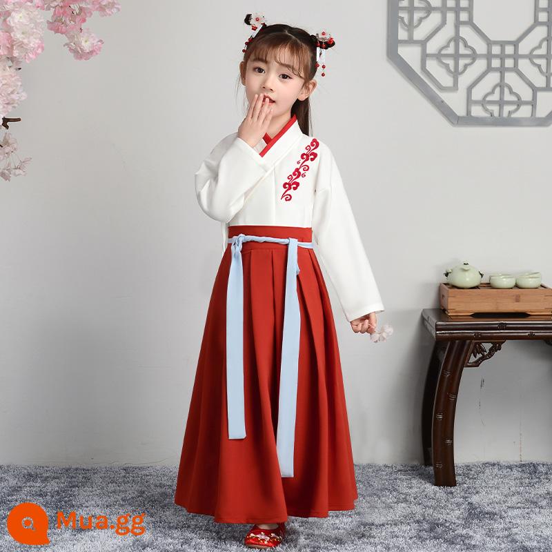 Hanfu trẻ em Sách phong cách Trung Quốc dành cho nam sinh Trường Quốc gia Quần áo trẻ em Trường tiểu học Trang phục cổ dài tay Trang phục nữ Sáu một - Tay áo dài của phụ nữ