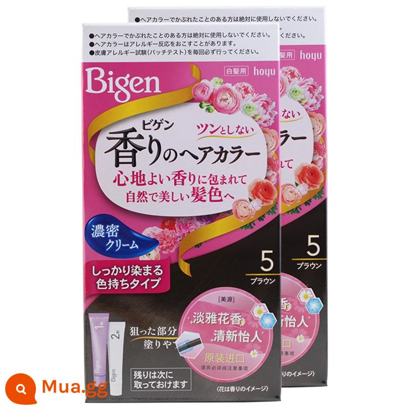 Nhập khẩu chính hãng Bigen Meiyuan của Nhật Bản thuốc nhuộm tóc có hương thơm hoa và trái cây có vỏ màu trắng kem nhuộm tóc một chiếc lược màu đen - Số 5 Nâu [2 Hộp] Bao Bì Mới