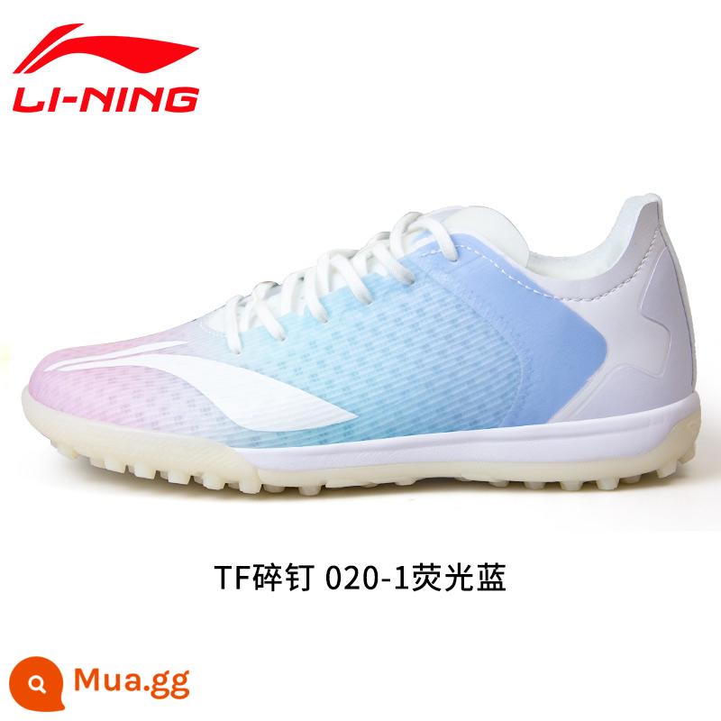 Chính hãng Li Ning trẻ em người lớn giày đá bóng nam nữ tiểu học bé trai đinh gãy giày TF training chân da cỏ nhân tạo - Màu xanh nước biển huỳnh quang