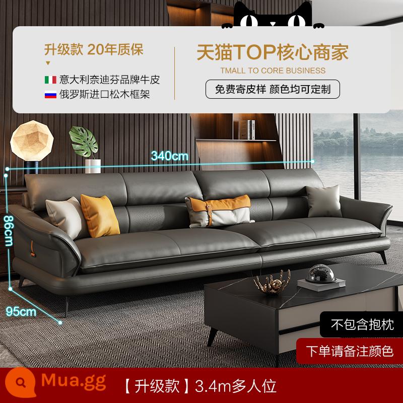 Dipu Ý tối giản ghế sofa da bò lớp một phòng khách đơn giản hiện đại ánh sáng sang trọng căn hộ lớn và nhỏ ghế sofa da thẳng - [Mẫu nâng cấp-đen mờ] Thêm chỗ ngồi 3,4 mét