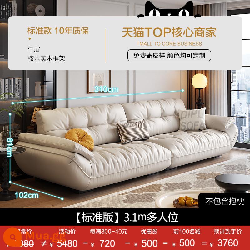 Sofa da Dipu phòng khách hiện đại da bò lớp đầu tiên phong cách Ý tối giản nhẹ nhàng sang trọng căn hộ nhỏ sofa da nghệ thuật phong cách kem - Da bò dày lớp 1 [bản tiêu chuẩn - trắng nhạt] 3,1m nhiều người