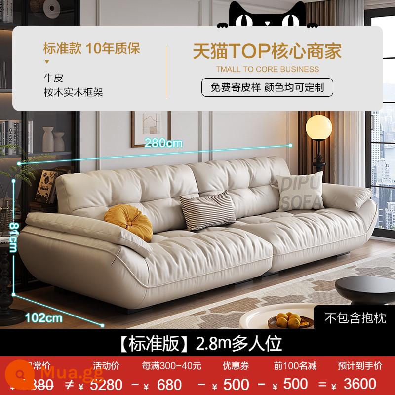 Sofa da Dipu phòng khách hiện đại da bò lớp đầu tiên phong cách Ý tối giản nhẹ nhàng sang trọng căn hộ nhỏ sofa da nghệ thuật phong cách kem - Da bò dày lớp 1 [bản tiêu chuẩn - trắng nhạt] 2,8m nhiều người