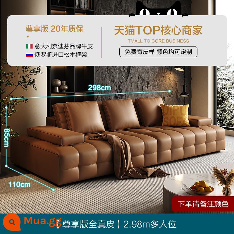 Deep Lawrence Ghế sofa hoàn toàn bằng da tối giản của Ý phòng khách biệt thự hiện đại sang trọng nhẹ nhàng hình vuông lớn bằng da bò lớp một - Da bò lớp 1 dày 360 độ 1.8mm [Phiên bản độc quyền toàn bộ da thật màu nâu] 2.98m nhiều người