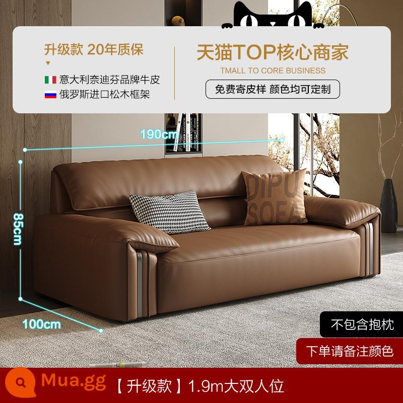 Sofa da tối giản của Ý Dipu phòng khách da bò lớp đầu tiên hiện đại đơn giản nhẹ nhàng sang trọng theo phong cách retro mới ghế sofa hàng thẳng - [Phiên bản nâng cấp màu nâu] Ghế đôi rộng 1,9m