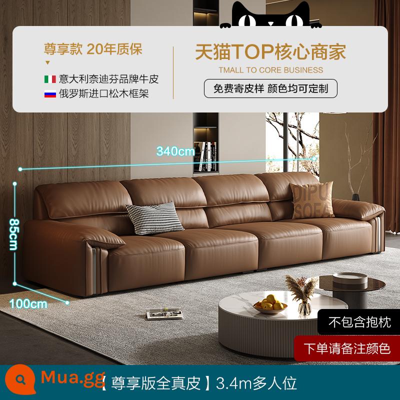 Sofa da tối giản của Ý Dipu phòng khách da bò lớp đầu tiên hiện đại đơn giản nhẹ nhàng sang trọng theo phong cách retro mới ghế sofa hàng thẳng - [Phiên bản độc quyền Full Da thật - Nâu] Ghế đa năng 3,4m