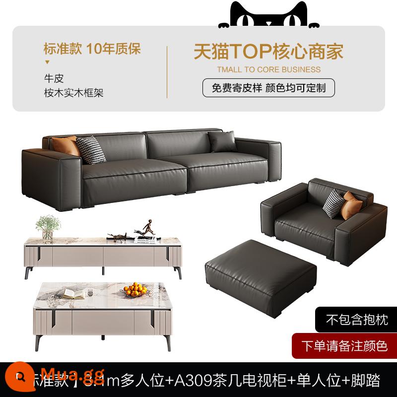 Nhúng Đậu Phụ Khối Sofa Da Phòng Khách Đơn Giản Hiện Đại Ánh Sáng Sang Trọng Bắc Âu Lưới Đỏ Baxter Sofa Ý Tối Giản - Da bò dày lớp 1 [bản tiêu chuẩn - đen mờ] Sofa da 3,1m + bàn trà 309 Tủ TV + ghế đơn + gác chân