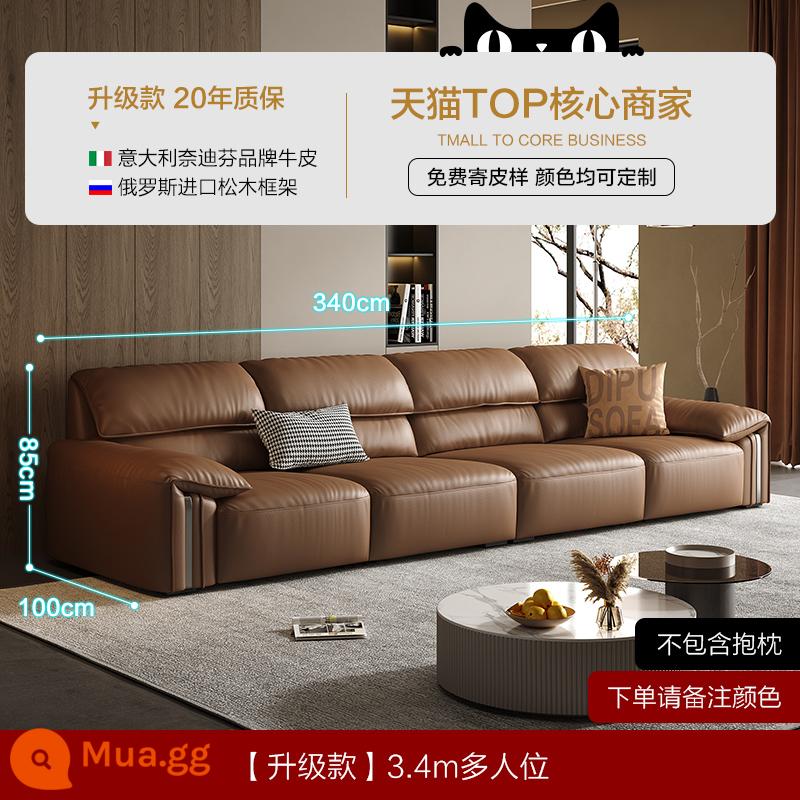 Sofa da tối giản của Ý Dipu phòng khách da bò lớp đầu tiên hiện đại đơn giản nhẹ nhàng sang trọng theo phong cách retro mới ghế sofa hàng thẳng - [Phiên bản nâng cấp-màu nâu] Ghế đa năng 3,4m