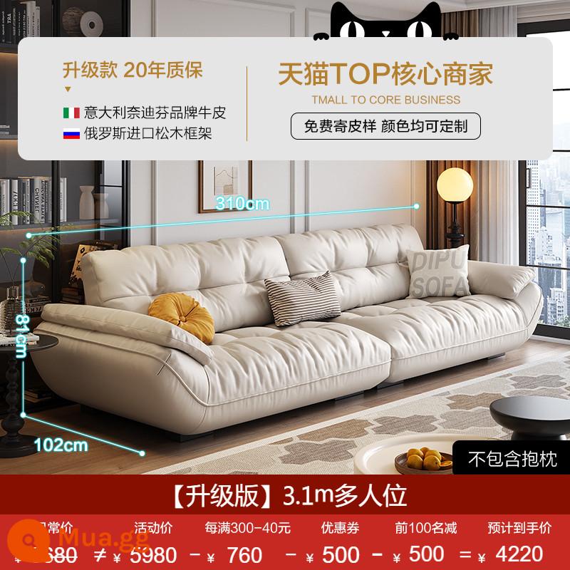 Sofa da Dipu phòng khách hiện đại da bò lớp đầu tiên phong cách Ý tối giản nhẹ nhàng sang trọng căn hộ nhỏ sofa da nghệ thuật phong cách kem - Da bò lớp thứ nhất dày 1,8mm [phiên bản nâng cấp - trắng nhạt] 3,1m nhiều người