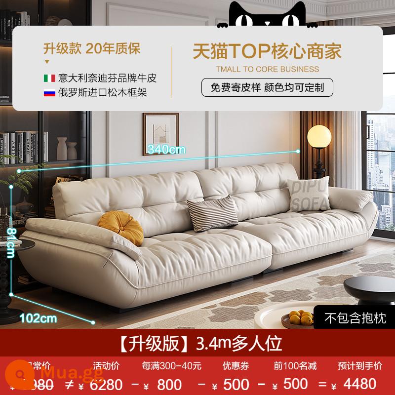 Sofa da Dipu phòng khách hiện đại da bò lớp đầu tiên phong cách Ý tối giản nhẹ nhàng sang trọng căn hộ nhỏ sofa da nghệ thuật phong cách kem - Da bò lớp thứ nhất dày 1,8mm [phiên bản nâng cấp - trắng nhạt] 3,4m nhiều người