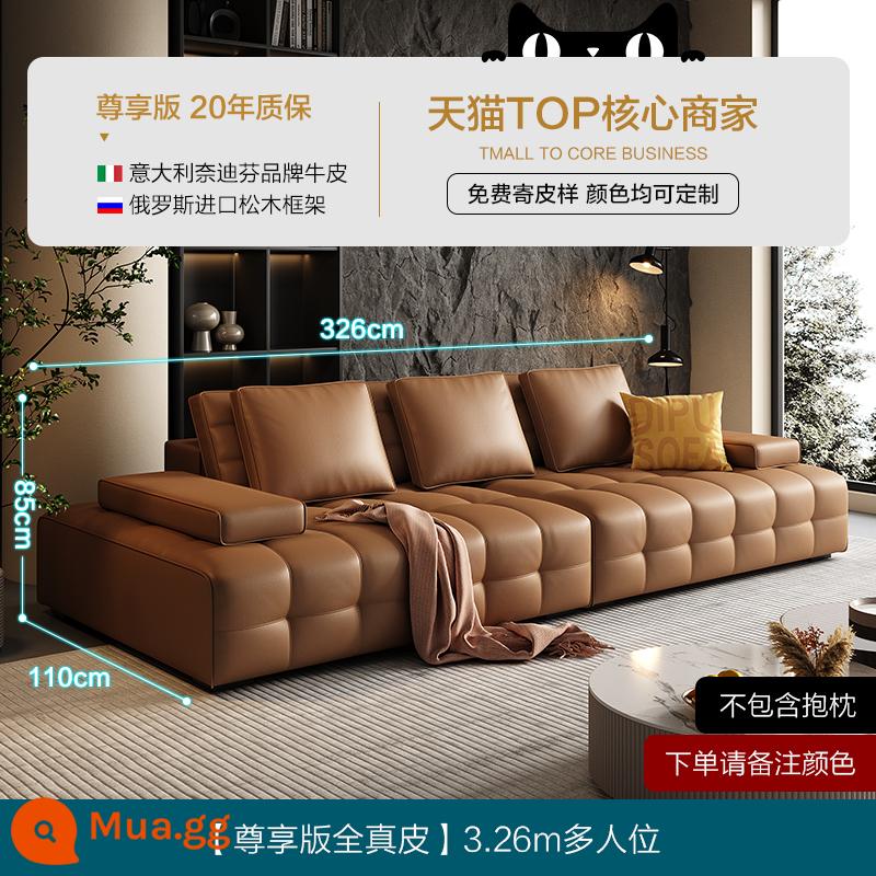 Deep Lawrence Ghế sofa hoàn toàn bằng da tối giản của Ý phòng khách biệt thự hiện đại sang trọng nhẹ nhàng hình vuông lớn bằng da bò lớp một - Da bò lớp 1 dày 360 độ 1,8mm [Phiên bản độc quyền toàn bộ da thật màu nâu] Ghế nhiều chỗ 3,26m