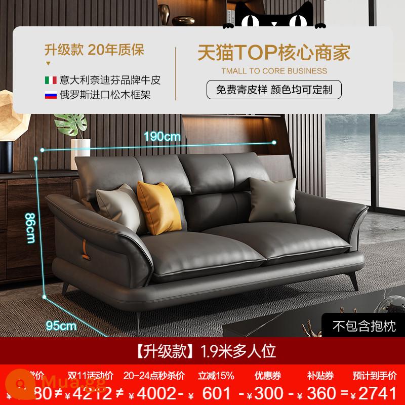 Dipu Ý tối giản ghế sofa da bò lớp một phòng khách đơn giản hiện đại ánh sáng sang trọng căn hộ lớn và nhỏ ghế sofa da thẳng - [Mẫu nâng cấp-đen mờ] Thêm chỗ ngồi 1,9 mét