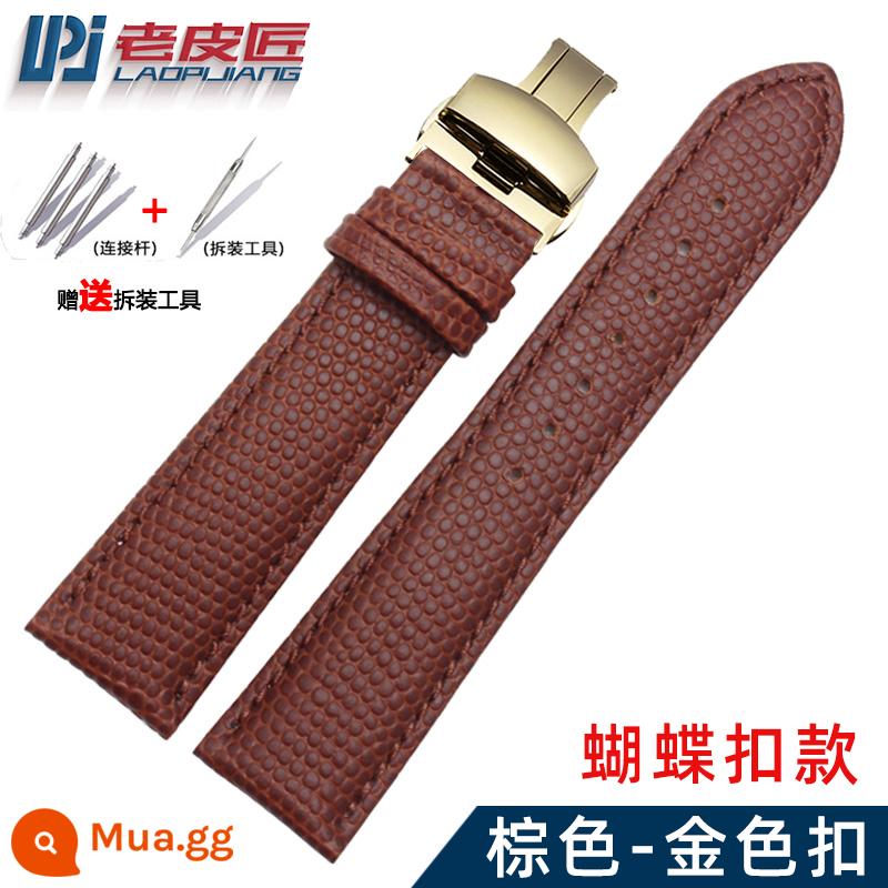 Dây da cá sấu Old phù hợp với vòng tay nam nữ Movado Museum 0607194606088 15/21mm - Khóa bướm vàng nâu