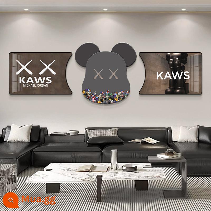 Tranh Trang Trí Phòng Khách Gấu Bạo Lực 2023 Tranh Treo Tường Sofa Mới Kaws Ánh Sáng Sang Trọng Chất Lượng Cao Ba Đèn Tường Tranh - UV khắc hình gấu bạo lực-A phong cách