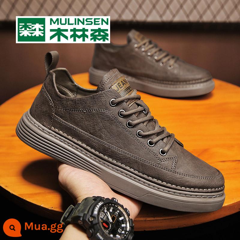 Mulinsen Xuân Thu Nam 2023 Mới Slip-On Đen Cotton Giày Da Giày Anh giày Nam Mùa Đông - Nâu 33