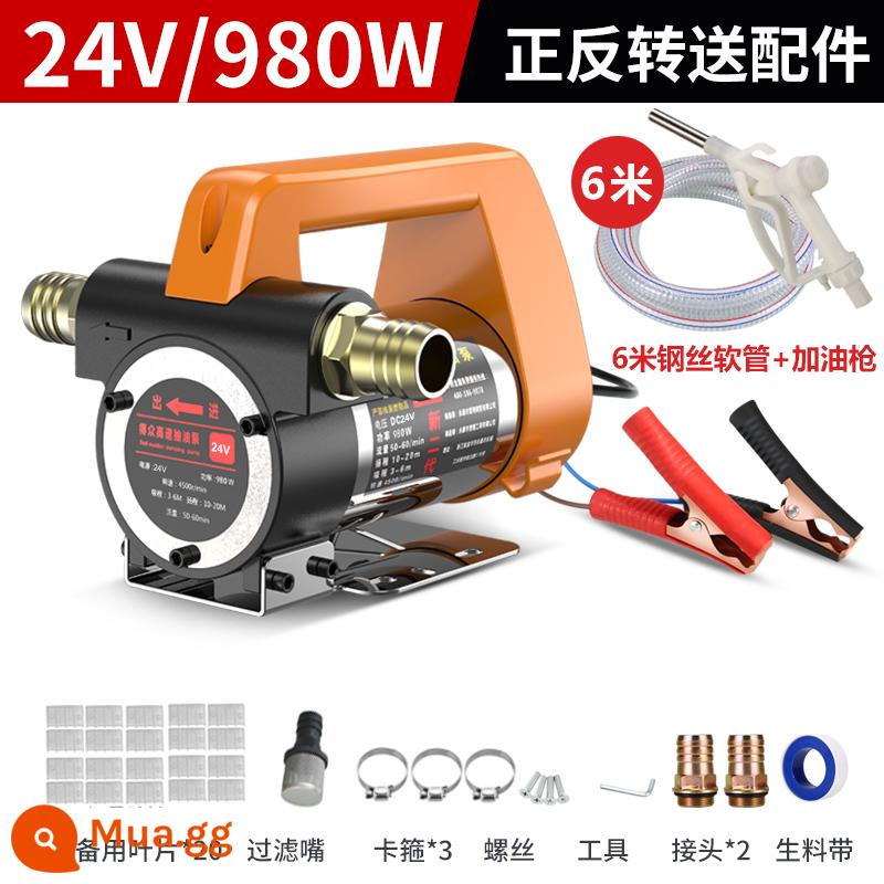 Dezhong điện bơm dầu máy bơm dầu nhỏ 12V24V220V máy bơm diesel tiếp nhiên liệu cho máy bơm dầu hiện vật bơm tự mồi - Chống rò điện tiến lùi 24V mới + Ống dây thép 6m + súng bắn dầu