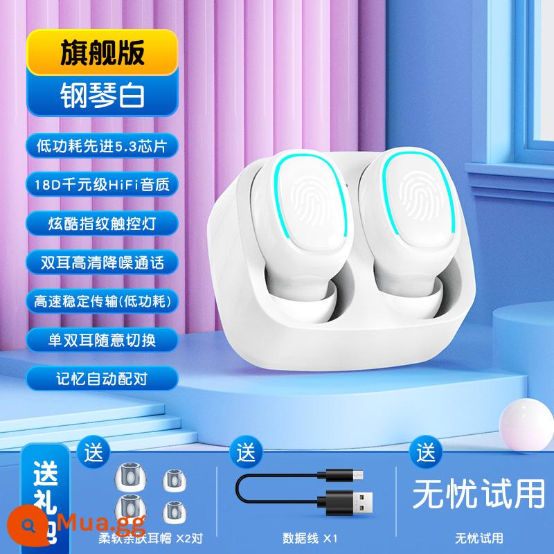 Tai nghe Bluetooth mini không dây nhét tai giảm tiếng ồn chất lượng cao mới cho Apple vivo Xiaomi oppo Huawei - [Phiên bản cuối cùng] Piano White (chip công suất thấp 5,3★18D chất lượng âm thanh ngàn nhân dân tệ★Cuộc gọi giảm tiếng ồn HD★chuyển đổi giữa tai đơn và tai đôi theo ý muốn)