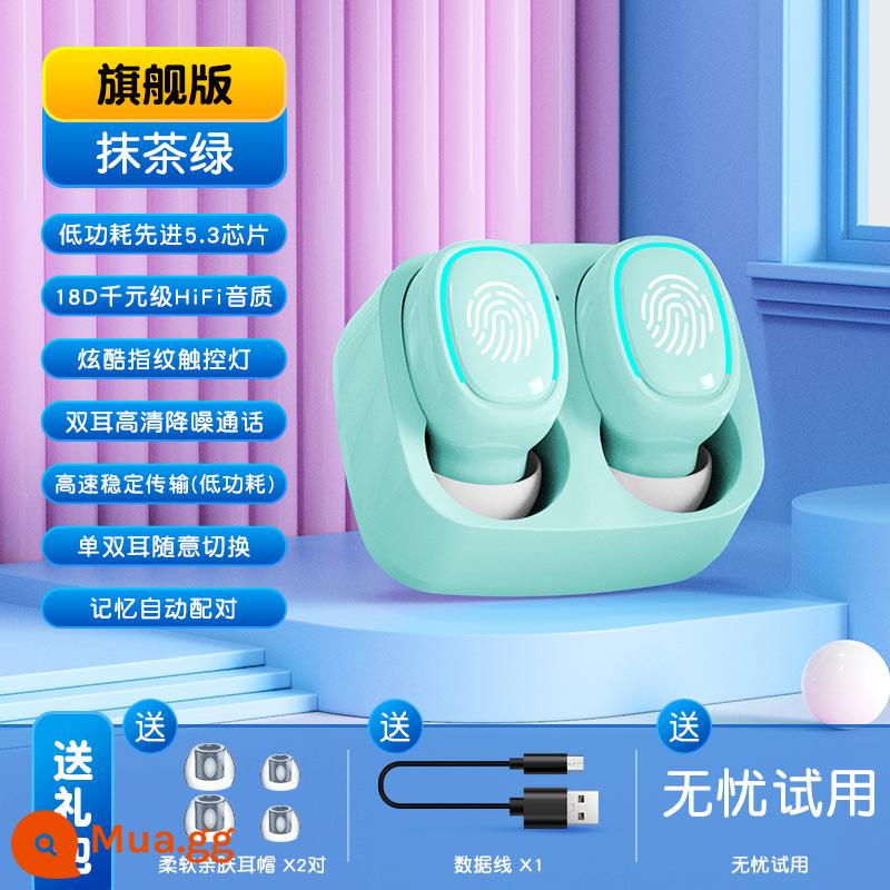 Tai nghe Bluetooth mini không dây nhét tai giảm tiếng ồn chất lượng cao mới cho Apple vivo Xiaomi oppo Huawei - [Phiên bản cuối cùng] Matcha Green (chip công suất thấp 5,3★18D chất lượng âm thanh ngàn nhân dân tệ★Cuộc gọi giảm tiếng ồn HD★chuyển đổi giữa tai đơn và tai đôi theo ý muốn)